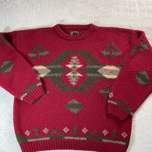 Vintage Eddie Bauer Wool Southwest Aztec Pattern Burgundy & Green Size XL
